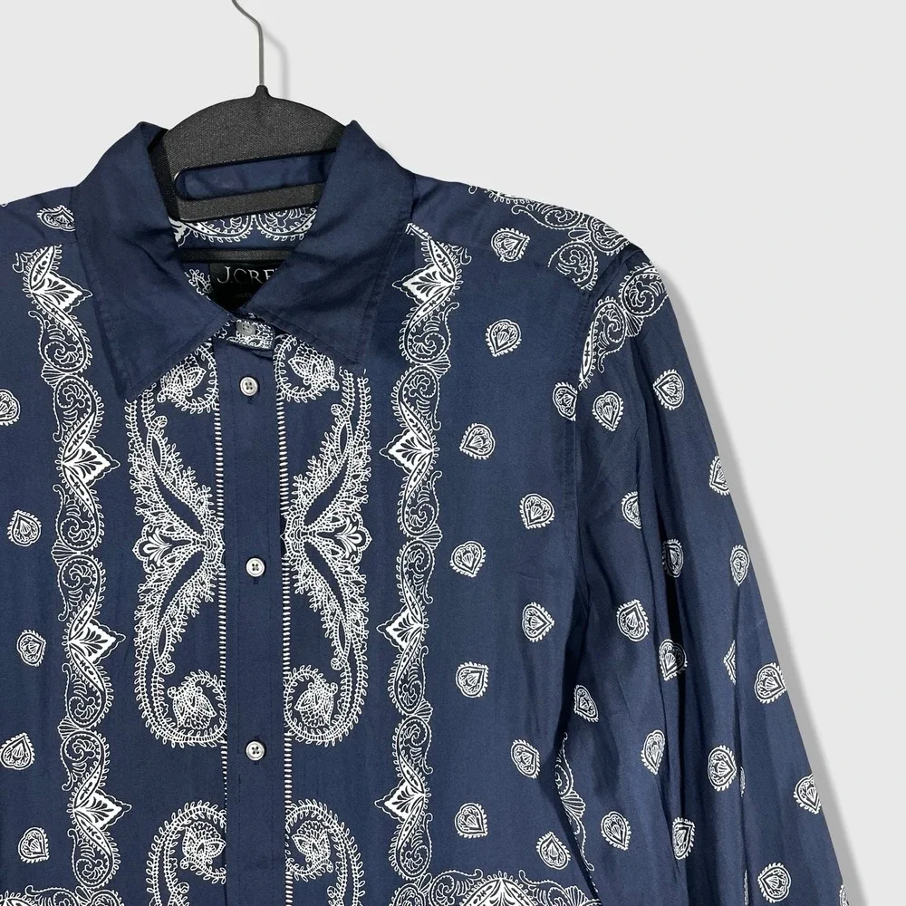 J. Crew Jules Classic Fit Button Down Women 6 Navy Blue Paisley Boho Western